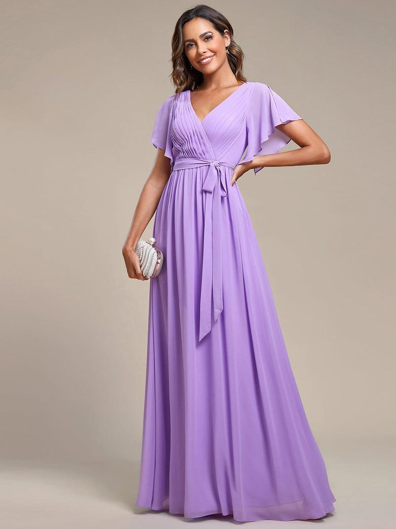 ever LEORA|Flowy Pleated A-Line Chiffon Tie-Waist Bridesmaid Dress