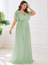 pretty LEORA|Plus Size Chiffon Tie-Waist Evening Dress