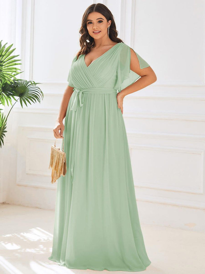 pretty LEORA|Plus Size Chiffon Tie-Waist Evening Dress