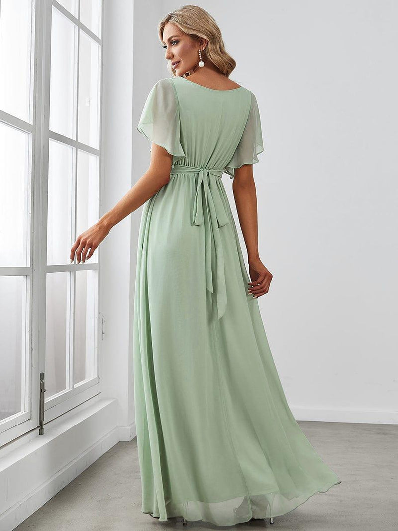 ever LEORA|A-Line Pleated Tie-Waist Evening Dress