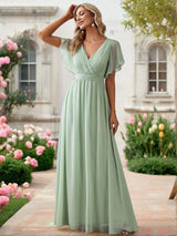 ever LEORA|Flowy Pleated A-Line Chiffon Tie-Waist Bridesmaid Dress