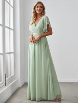 ever LEORA|A-Line Pleated Tie-Waist Evening Dress