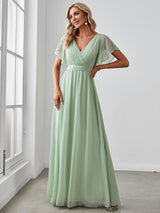 ever LEORA|A-Line Pleated Tie-Waist Evening Dress