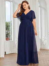pretty LEORA|Plus Size Chiffon Tie-Waist Evening Dress