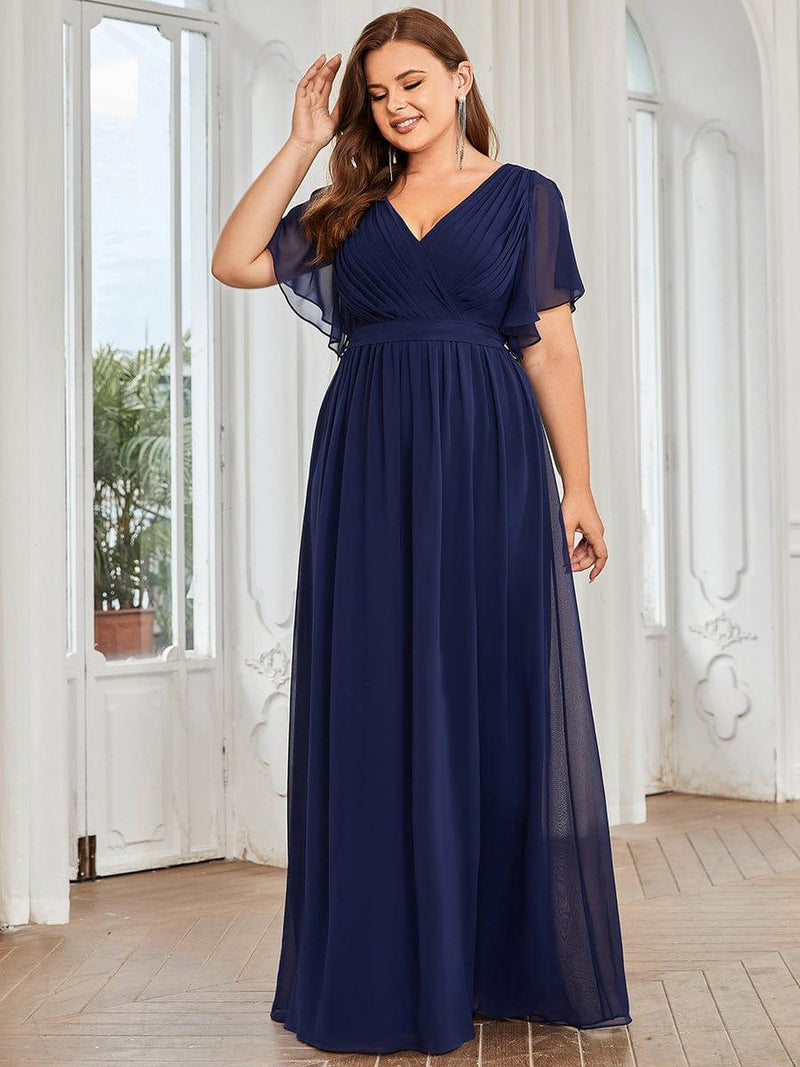 pretty LEORA|Plus Size Chiffon Tie-Waist Evening Dress