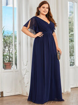pretty LEORA|Plus Size Chiffon Tie-Waist Evening Dress