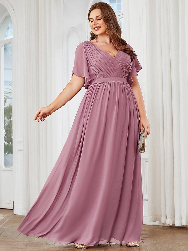 pretty LEORA|Plus Size Chiffon Tie-Waist Evening Dress