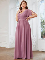 pretty LEORA|Plus Size Chiffon Tie-Waist Evening Dress