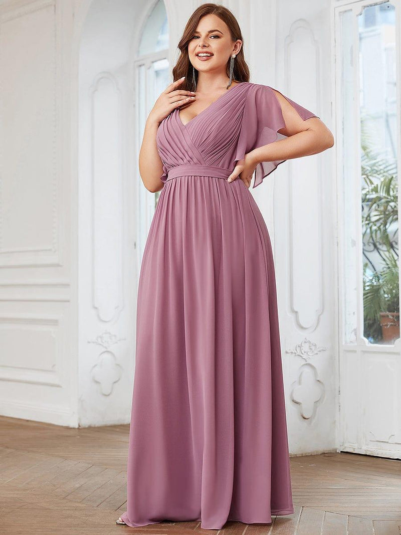 pretty LEORA|Plus Size Chiffon Tie-Waist Evening Dress