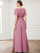 ever LEORA|Flowy Pleated A-Line Chiffon Tie-Waist Bridesmaid Dress