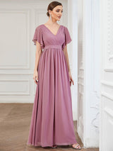 ever LEORA|A-Line Pleated Tie-Waist Evening Dress
