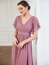 ever LEORA|A-Line Pleated Tie-Waist Evening Dress