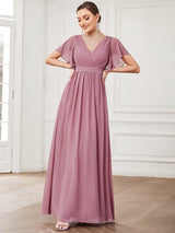 ever LEORA|A-Line Pleated Tie-Waist Evening Dress