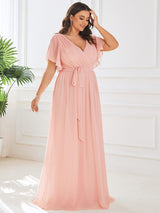 pretty LEORA|Plus Size Chiffon Tie-Waist Evening Dress