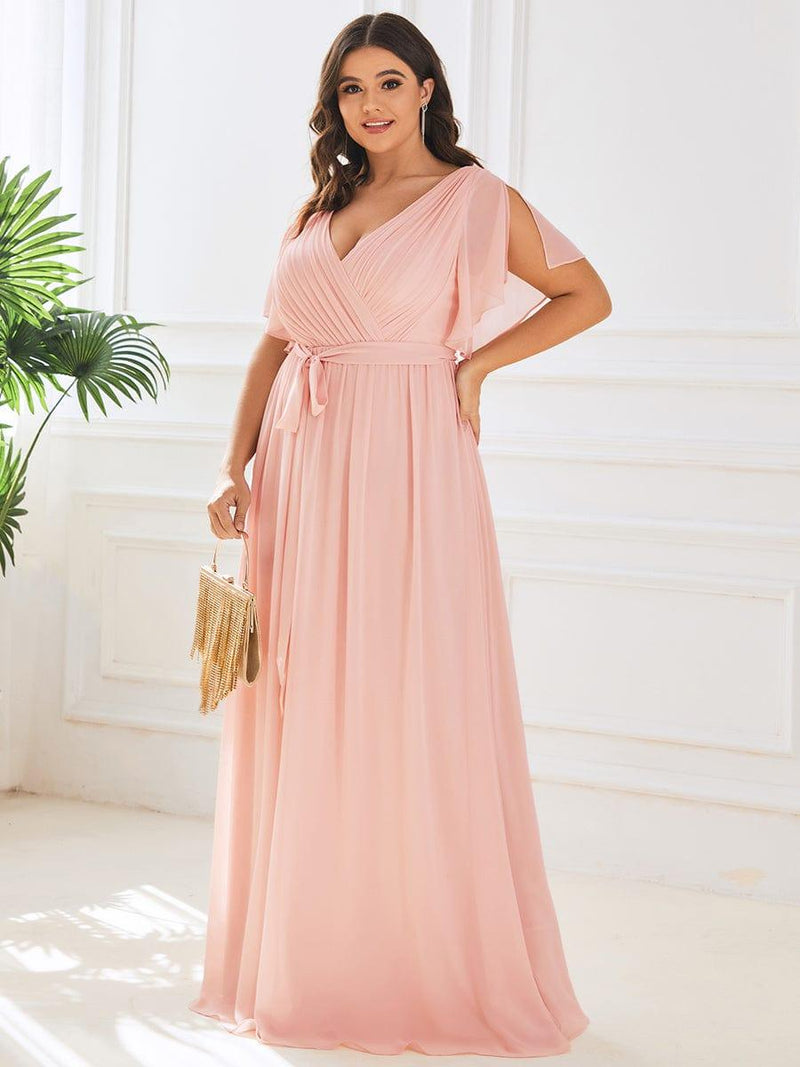 pretty LEORA|Plus Size Chiffon Tie-Waist Evening Dress