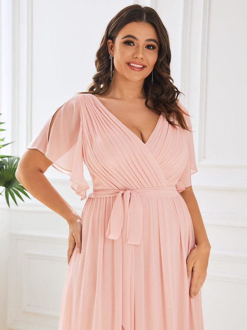 ever LEORA|A-Line Pleated Tie-Waist Evening Dress
