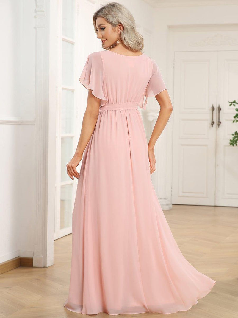 ever LEORA|A-Line Pleated Tie-Waist Evening Dress