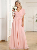 ever LEORA|Flowy Pleated A-Line Chiffon Tie-Waist Bridesmaid Dress