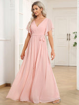 ever LEORA|A-Line Pleated Tie-Waist Evening Dress