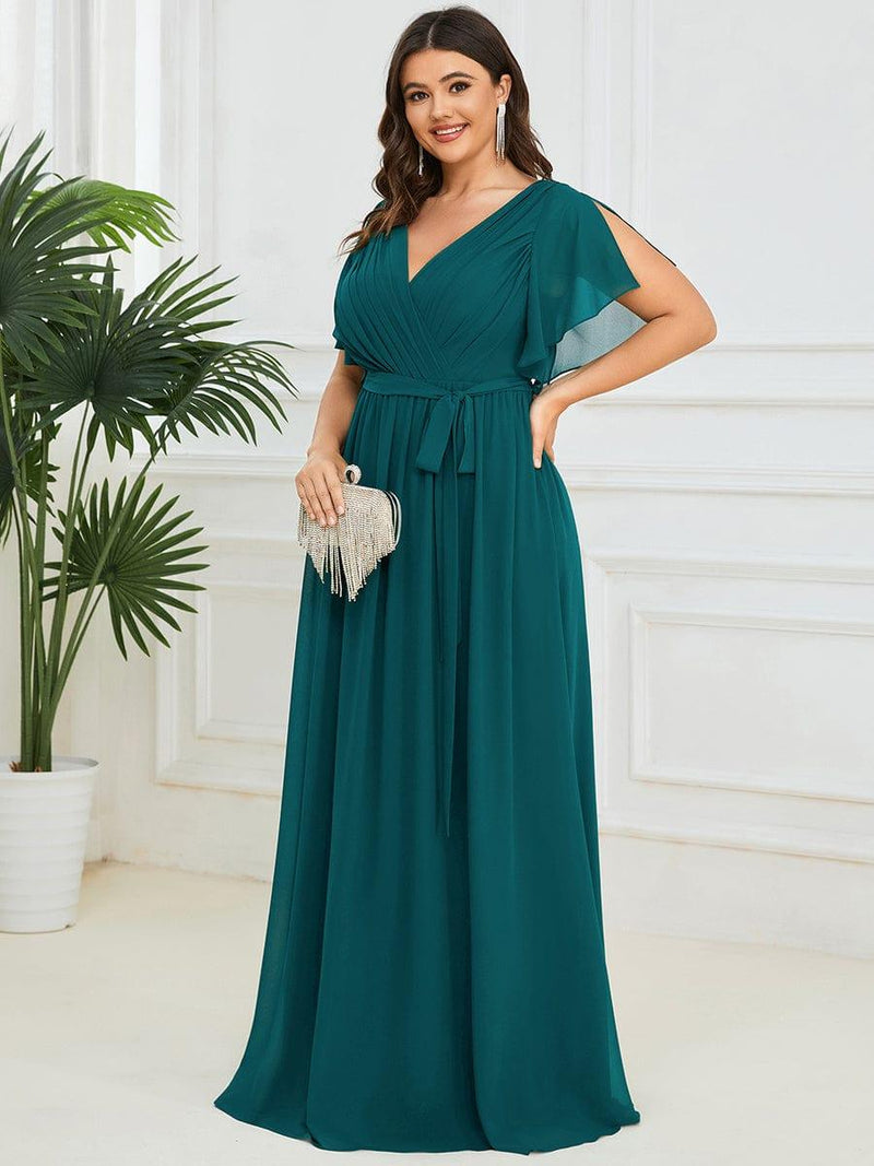 pretty LEORA|Plus Size Chiffon Tie-Waist Evening Dress