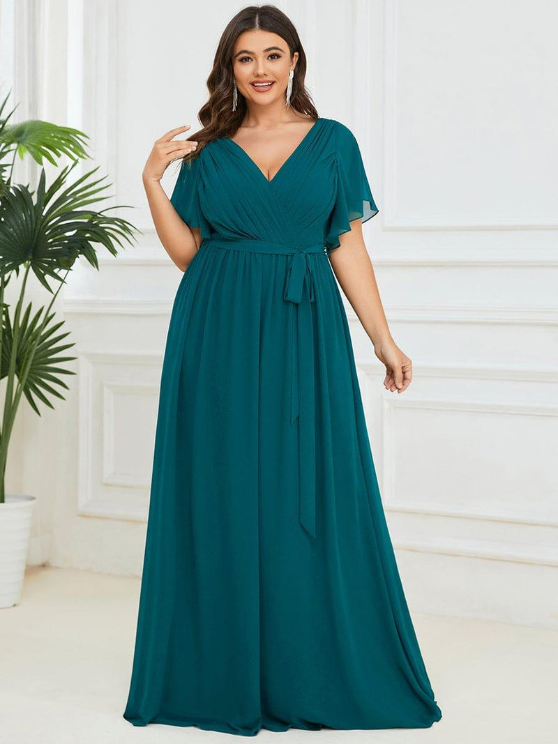 pretty LEORA|Plus Size Chiffon Tie-Waist Evening Dress