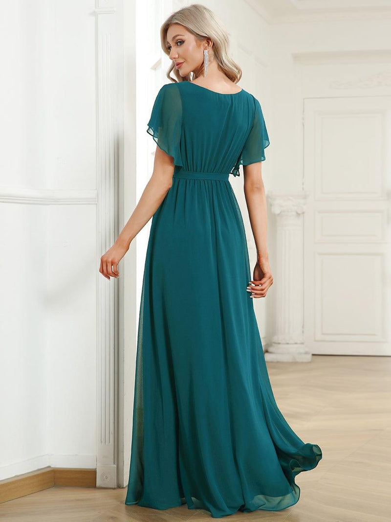 ever LEORA|A-Line Pleated Tie-Waist Evening Dress