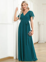 ever LEORA|Flowy Pleated A-Line Chiffon Tie-Waist Bridesmaid Dress