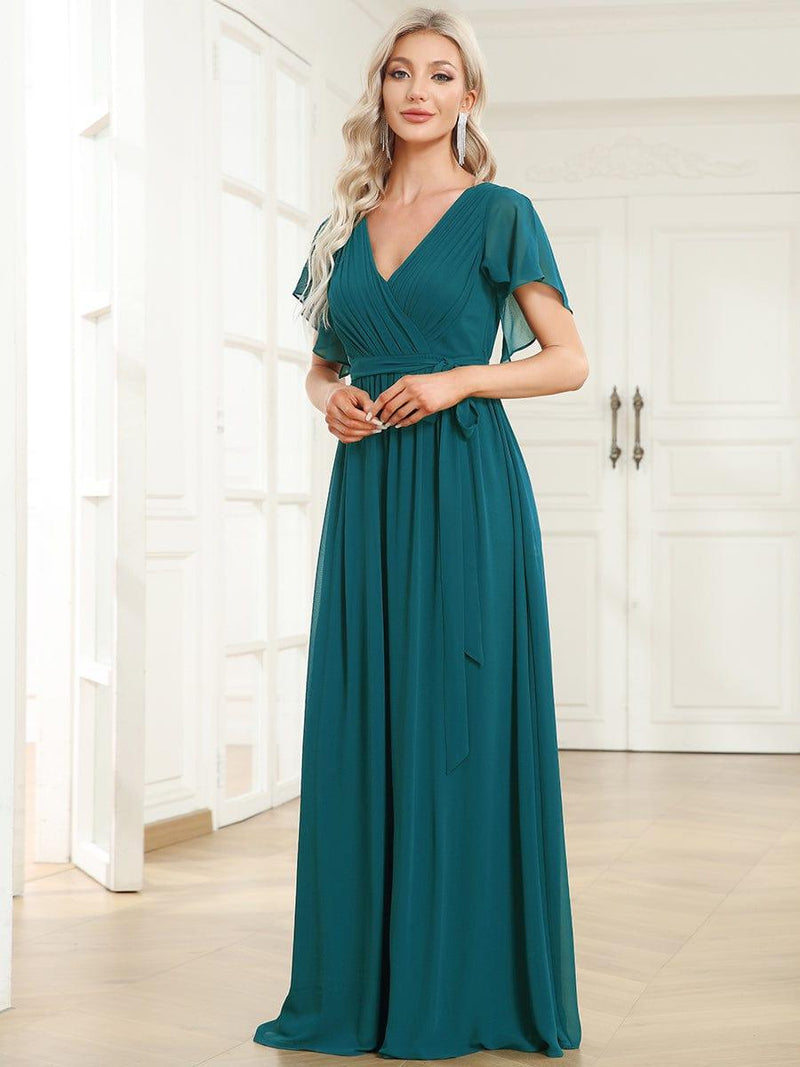 ever LEORA|Flowy Pleated A-Line Chiffon Tie-Waist Bridesmaid Dress