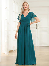 ever LEORA|Flowy Pleated A-Line Chiffon Tie-Waist Bridesmaid Dress