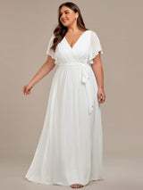 pretty LEORA|Plus Size Chiffon Tie-Waist Evening Dress