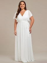 pretty LEORA|Plus Size Chiffon Tie-Waist Evening Dress