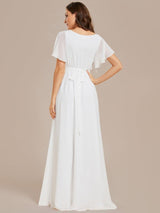 ever LEORA|A-Line Pleated Tie-Waist Evening Dress