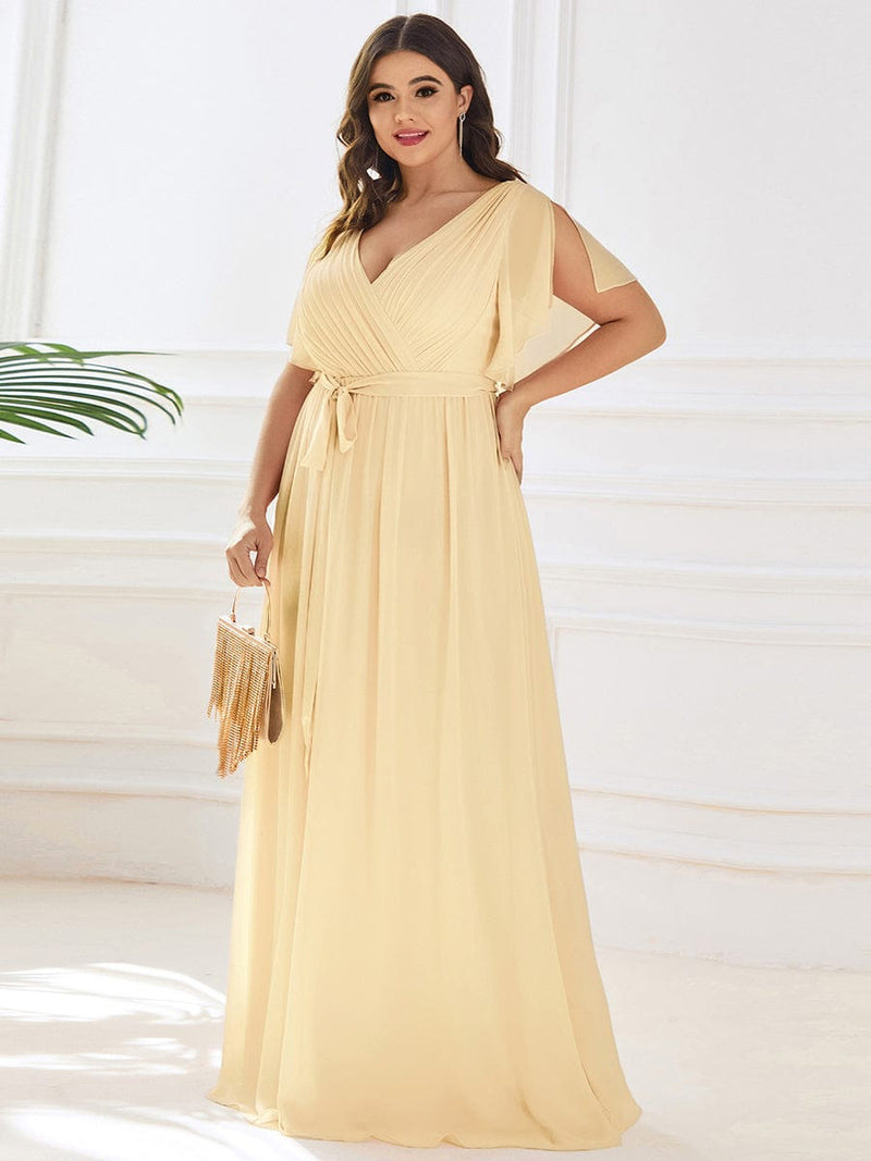 ever LEORA|Flowy Pleated A-Line Chiffon Tie-Waist Bridesmaid Dress