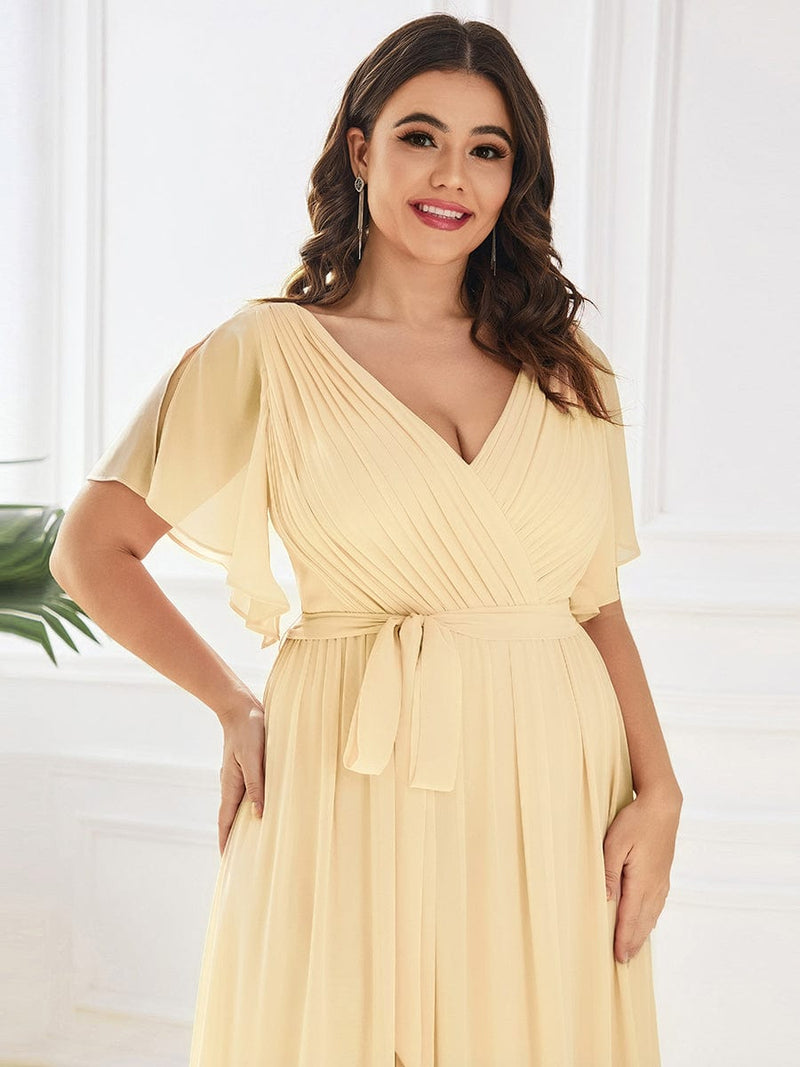 ever LEORA|Flowy Pleated A-Line Chiffon Tie-Waist Bridesmaid Dress