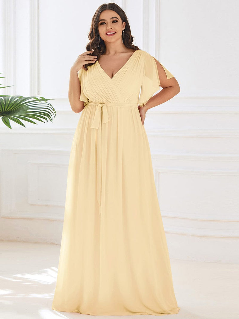 ever LEORA|Flowy Pleated A-Line Chiffon Tie-Waist Bridesmaid Dress