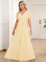 ever LEORA|Flowy Pleated A-Line Chiffon Tie-Waist Bridesmaid Dress