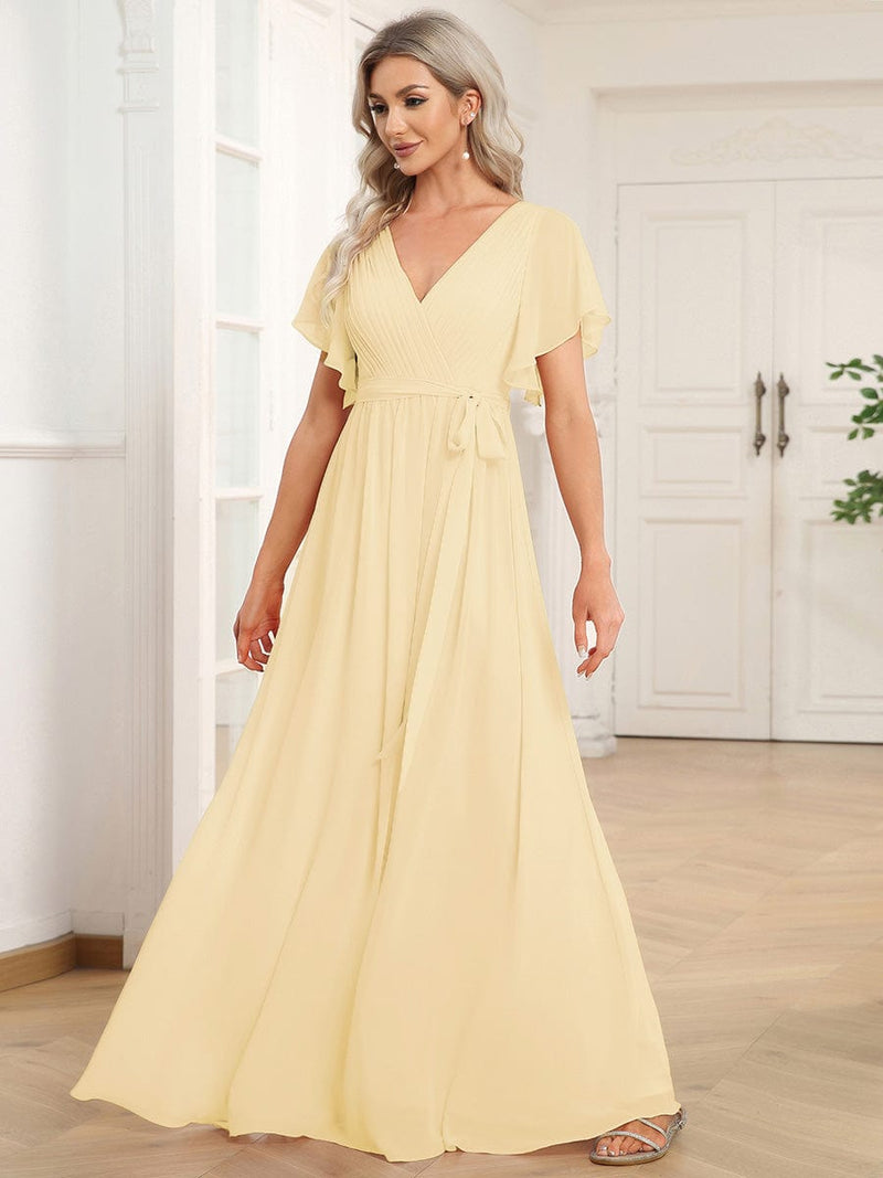 ever LEORA|Flowy Pleated A-Line Chiffon Tie-Waist Bridesmaid Dress