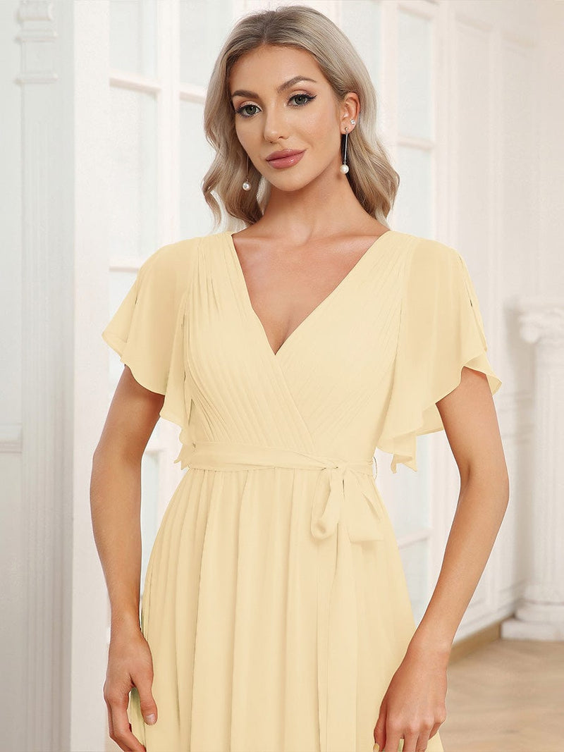 ever LEORA|Flowy Pleated A-Line Chiffon Tie-Waist Bridesmaid Dress