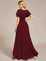 ever MELOD¨¦|Glitter High-Low Front Side Slit Ruffled V-Neck Evening Dress