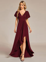 ever MELOD¨¦|Glitter High-Low Front Side Slit Ruffled V-Neck Evening Dress