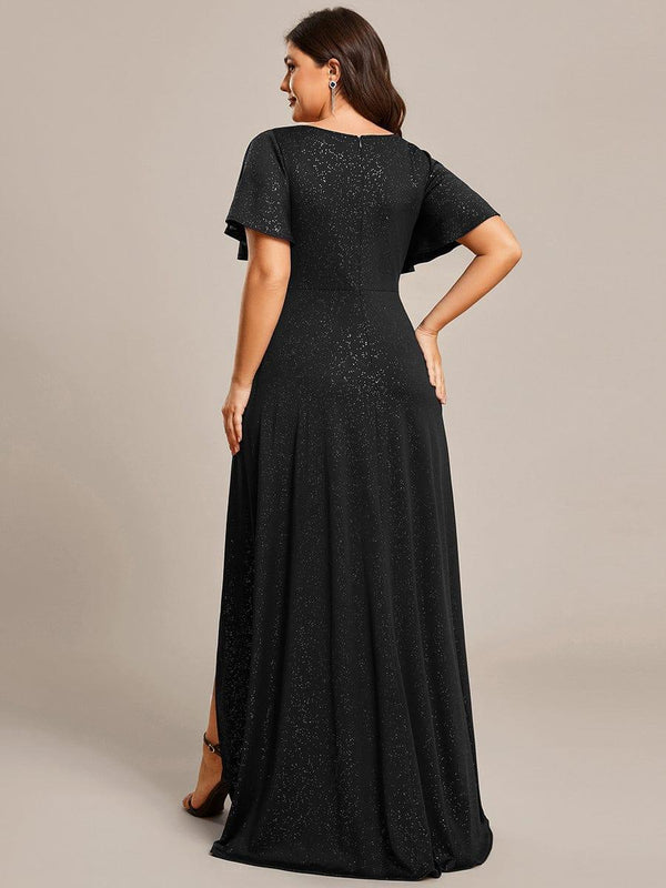 pretty MELOD¨¦|Plus Size Glitter Ruffled High-Low Front Slit Evening Dress