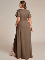 ever MELOD¨¦|Glitter High-Low Front Side Slit Ruffled V-Neck Evening Dress