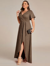 pretty MELOD¨¦|Plus Size Glitter Ruffled High-Low Front Slit Evening Dress