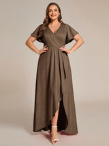 pretty MELOD¨¦|Plus Size Glitter Ruffled High-Low Front Slit Evening Dress