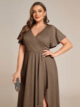 ever MELOD¨¦|Glitter High-Low Front Side Slit Ruffled V-Neck Evening Dress