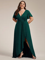 pretty MELOD¨¦|Plus Size Glitter Ruffled High-Low Front Slit Evening Dress