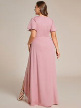 ever MELOD¨¦|Glitter High-Low Front Side Slit Ruffled V-Neck Evening Dress