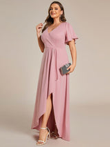 pretty MELOD¨¦|Plus Size Glitter Ruffled High-Low Front Slit Evening Dress