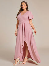 pretty MELOD¨¦|Plus Size Glitter Ruffled High-Low Front Slit Evening Dress