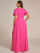 ever MELOD¨¦|Glitter High-Low Front Side Slit Ruffled V-Neck Evening Dress
